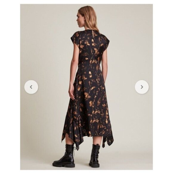 Allsaints Gianna Heligan midi dress handkerchief hem Silk Blend Women’s Sz 6 NEW - Picture 4 of 16